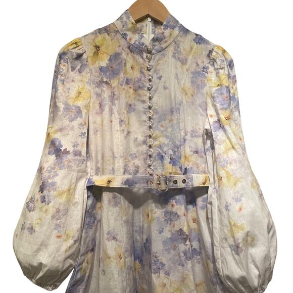 Zimmermann 2, US 6 Crush Buttoned Mini Dress | Lilac Floral Linen 2025 NWOT $950 - Picture 9 of 10
